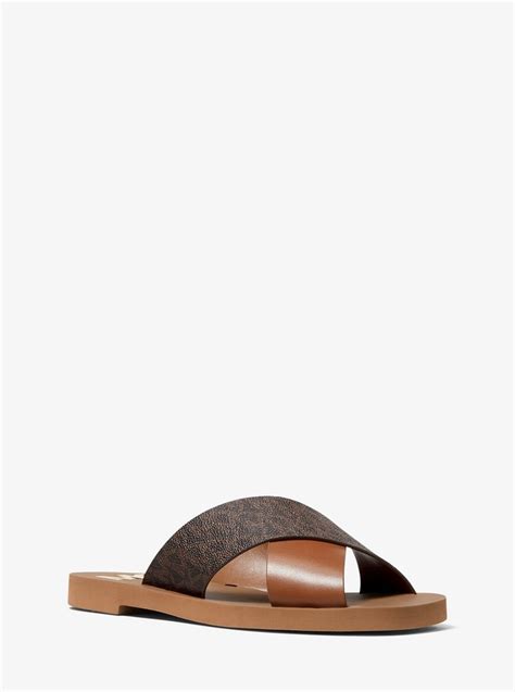 michael michael kors glenda leather and logo slide sandal|Glenda Studded Leather Slide Sandal .